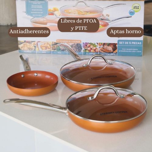 Set de 3 Sartenes Eternity Copper – Antiadherente, resistente y saludable
