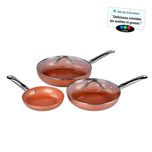 Set de 3 Sartenes Eternity Copper: antiadherentes, resistentes y saludables