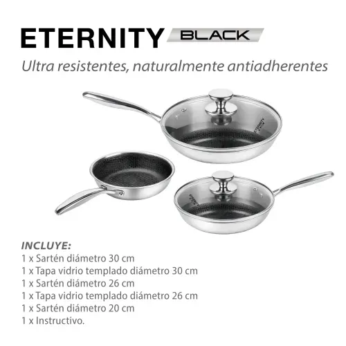 Set de Sartenes de acero inoxidable tricapa indestructibles - Eternity Black